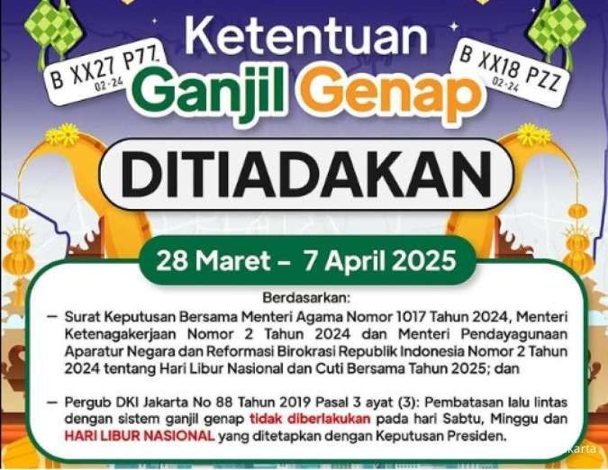 Aturan Ganjil-Genap di Jakarta Saat Libur Besar Nyepi dan Lebaran 2025