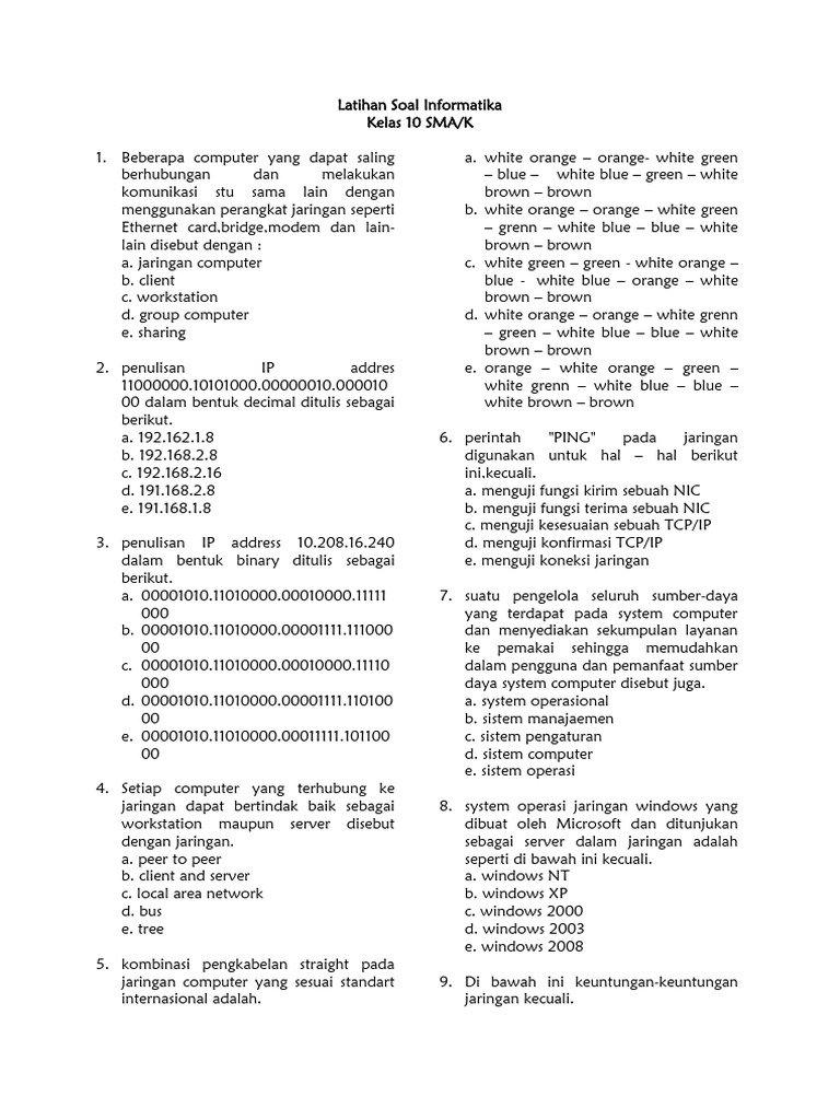 Soal PTS Informatika Kelas 10 SMA Semester 2 2026 Lengkap Jawaban
